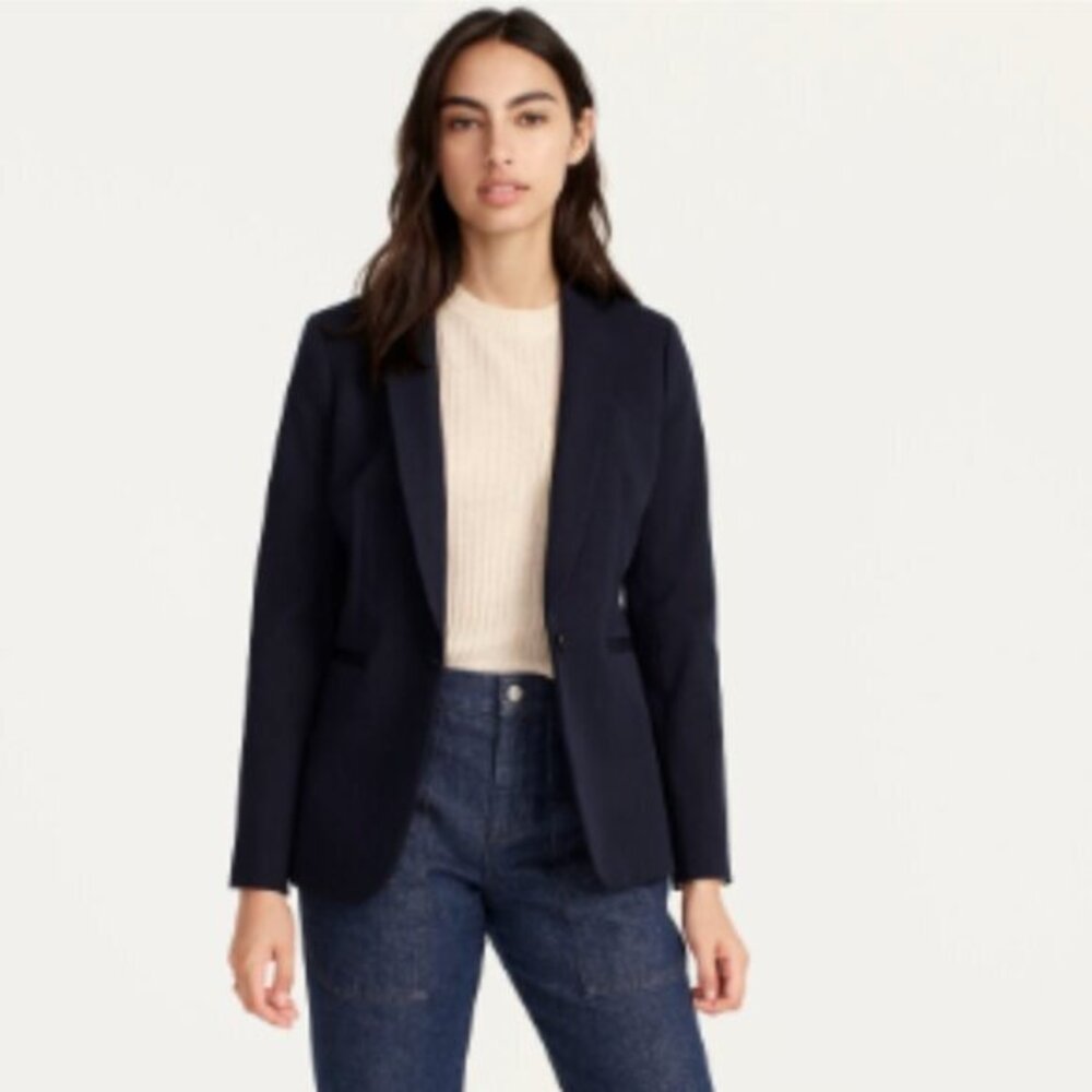 J. Crew Stretch Cotton One Button Black Jacket in Navy Blue Size 4